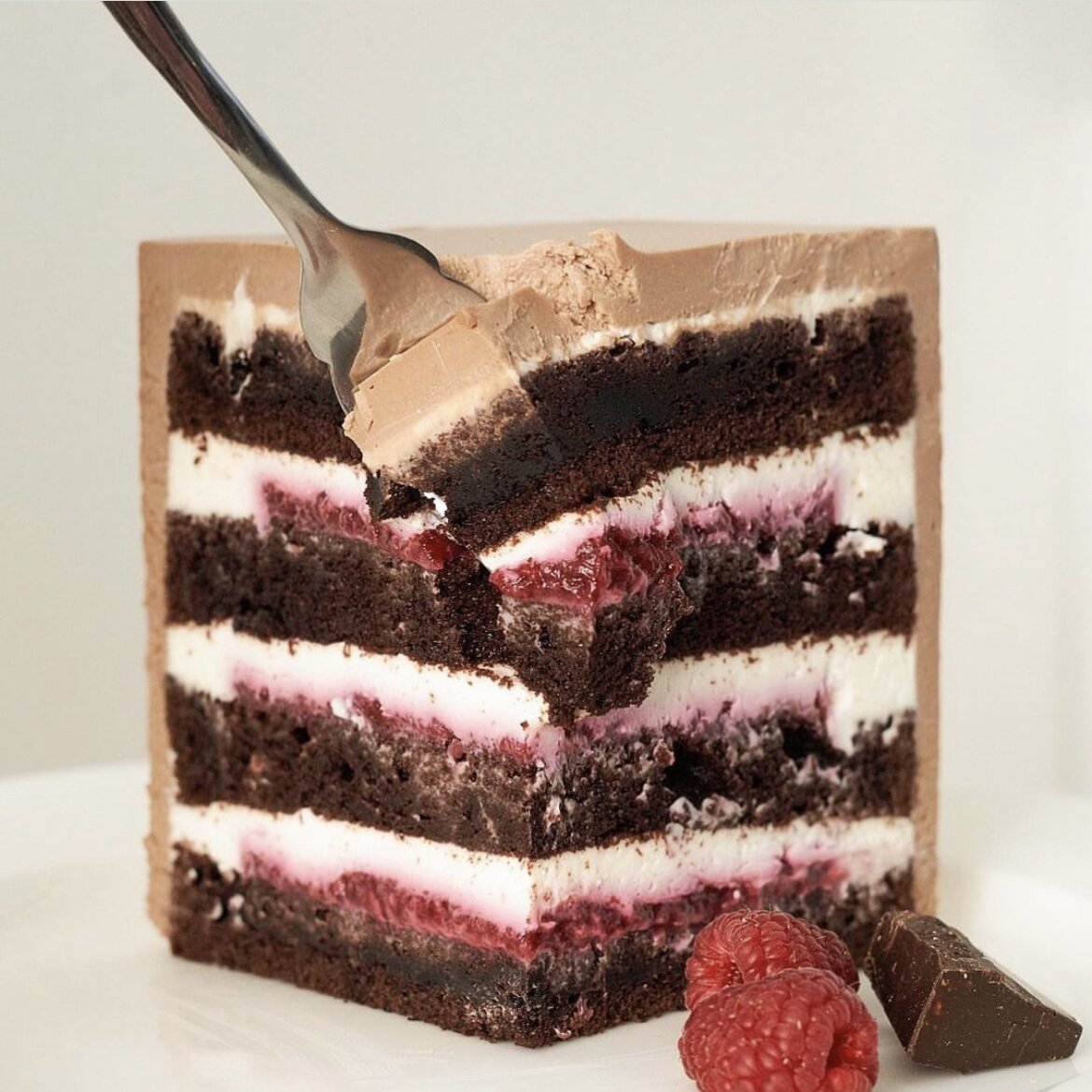 Шоколадный бисквит с начинкой малина-шоколад