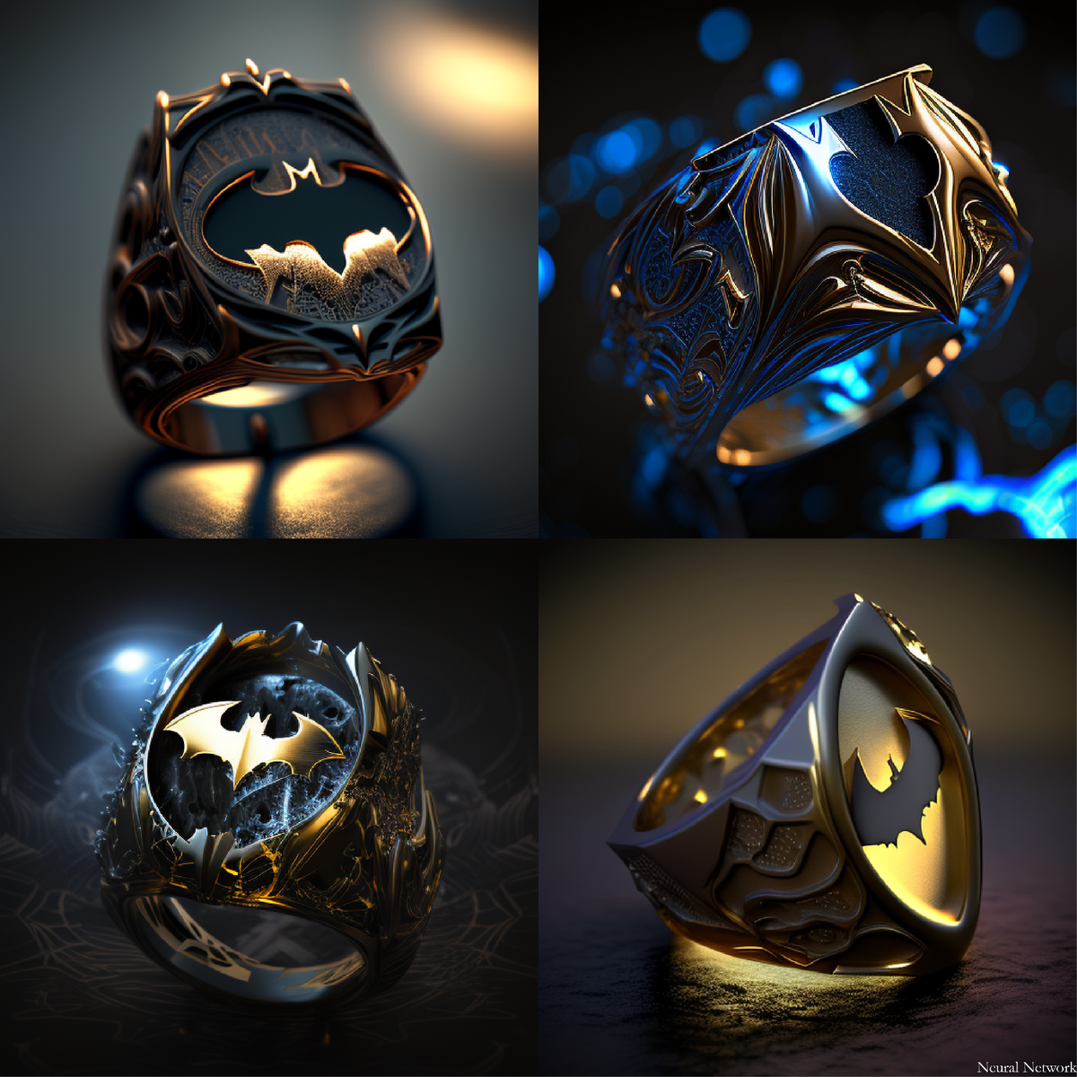"Luxury diamond and blue jewelry ring with batman logo v1"