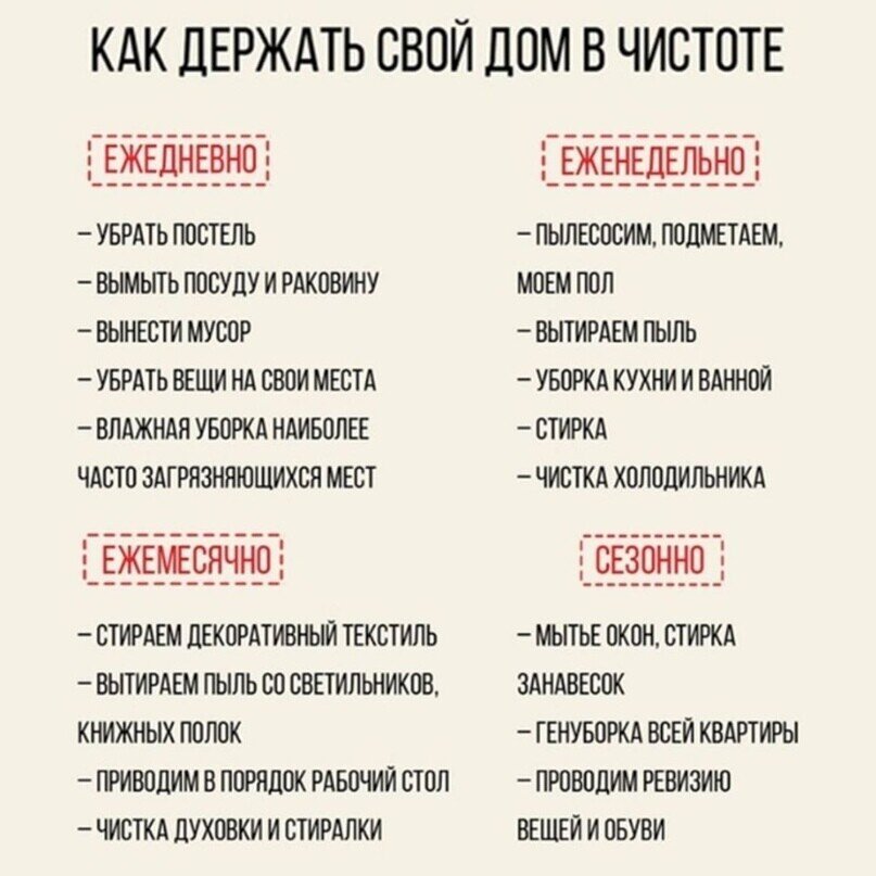 Универсальный план уборки