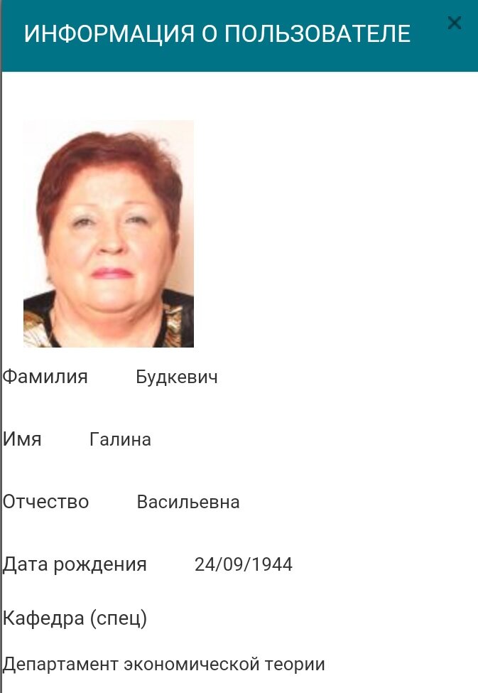 1. Карточка преподавателя в Финансовом университете, карточка Галины Васильевны Будкевич, фото из личного архива.