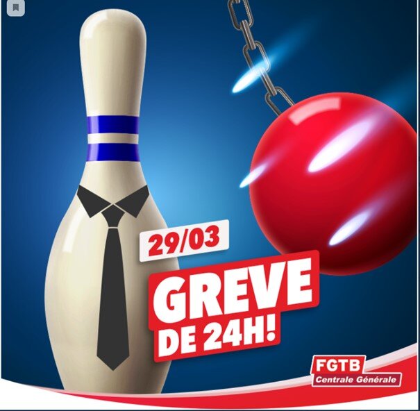 Плакат профсоюза  FGTB, призывающий ко всеобщей 24-часовй забастовке