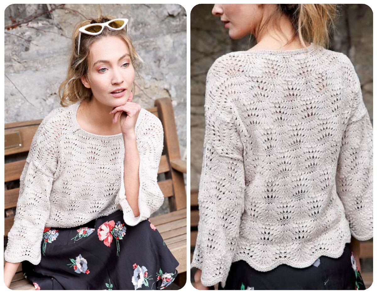 Ажурный пуловер с узором Павлинье перо