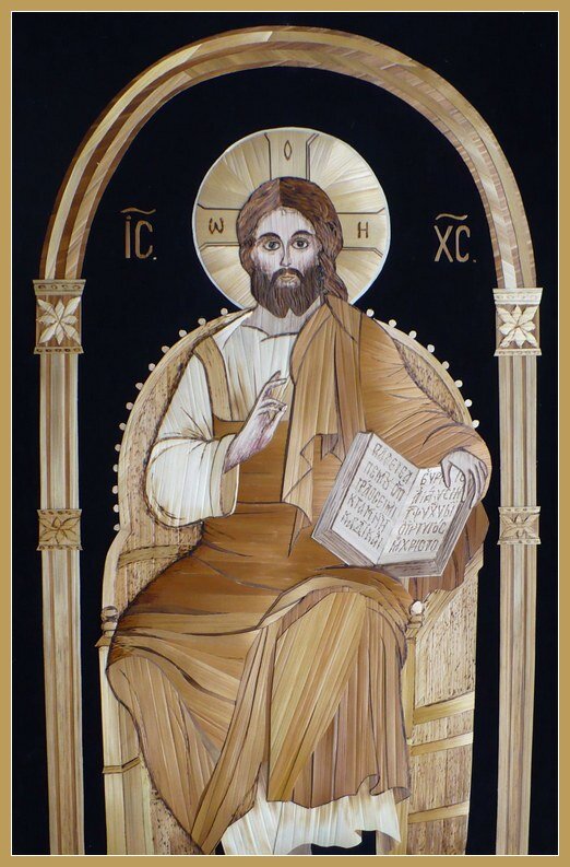 Образ Спасителя Христа. Моя работа соломкой на бархате.