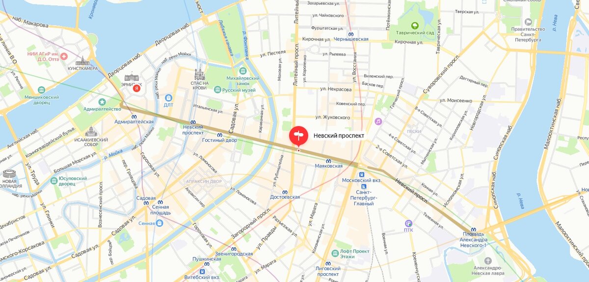 Невский проспект на современной карте.