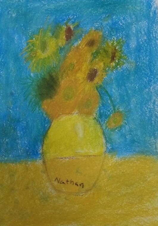 Вольная копия картины Ван Гога "Подсолнухи". Пастель