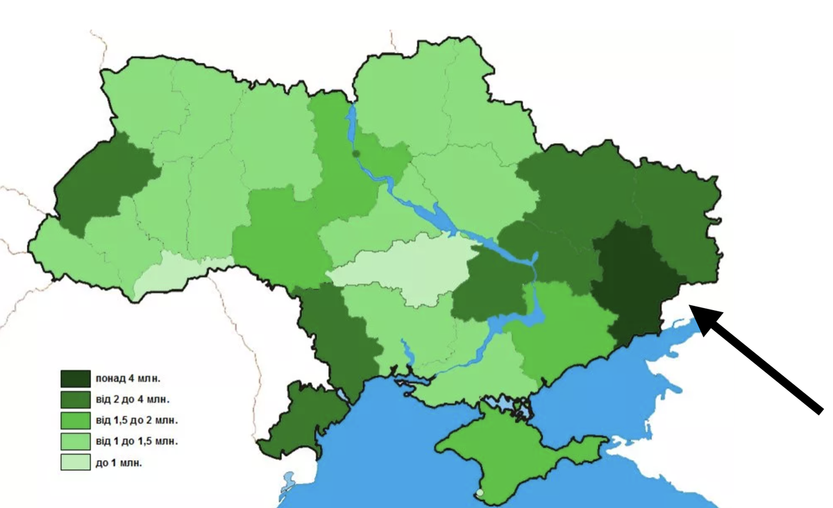 Карта плотности населения из украинского учебника