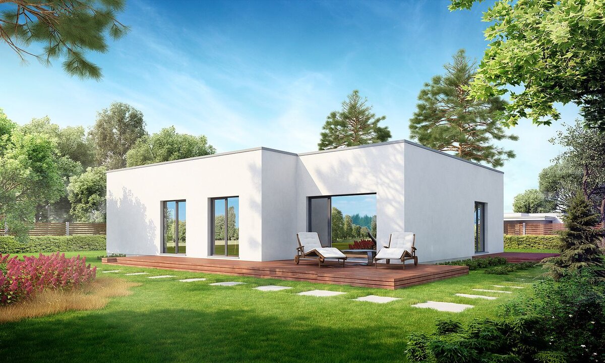 Баварская кладка одноэтажный дом с плоской кровлей