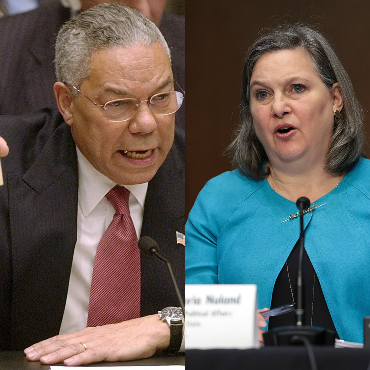 Госсекретарь (бывший) США Колин Пауэлл и заместитель госсекретаря США Виктория Нуланд. Коллаж автора из фото, взятых с ресурса Яндекс.Картинки 