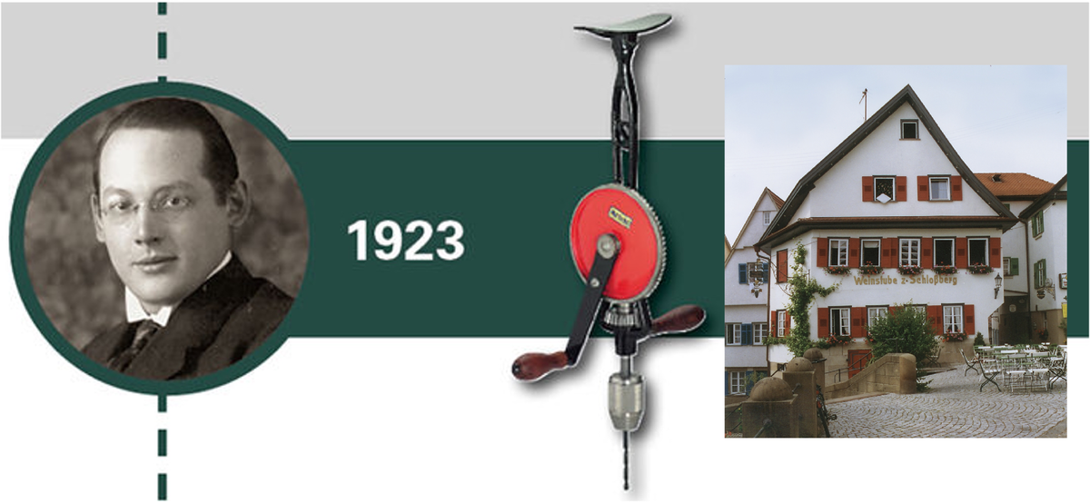 Альбрехт Шницлер, ручная дрель по металлу № 18, здание пекарни его родителей (сохранилось до сих пор).