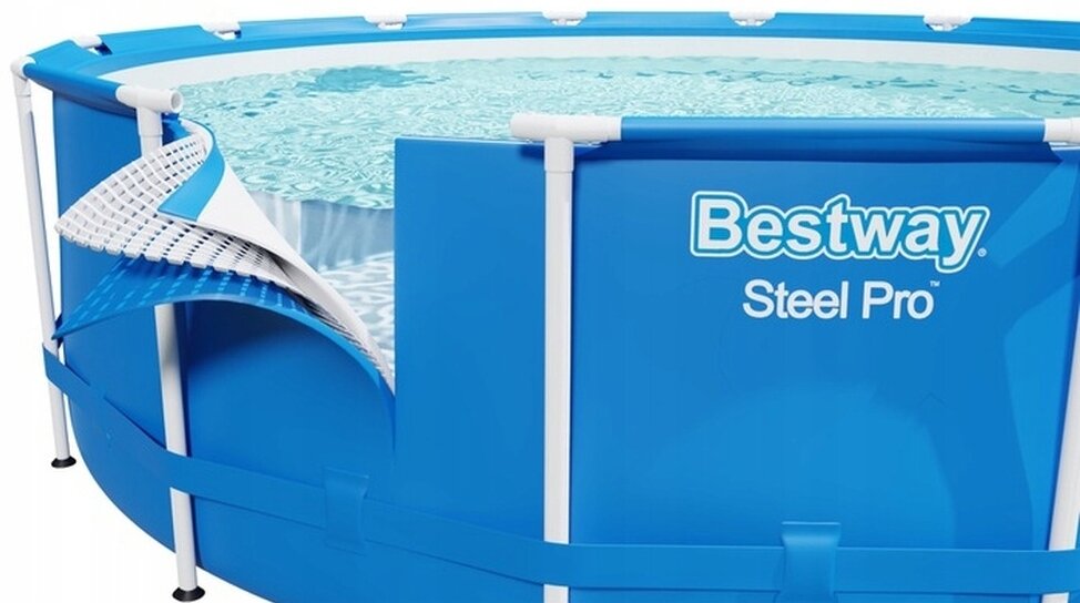 Каркасные бассейны Bestway Steel Pro с круглыми трубками. Покрытие Framelink защищает каркас от ржавчины, гарантирует высокую надежность и долговечность всей конструкции. Система Seal and Lock System обеспечивает надежную фиксацию всех элементов. Чаша бассейнов выполнена из трехслойного армированного поливинилхлорида повышенной прочности Tritech.