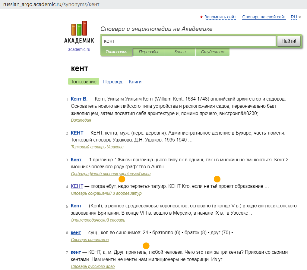 Скриншот-цитата https://russian_argo.academic.ru/synonyms/%D0%BA%D0%B5%D0%BD%D1%82  