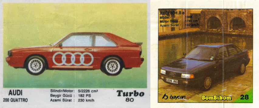 Турбо №80: вырезанная ножницами Ауди летит по градиентному жёлто-зелёному "небу" и Бомбибом №28 - полноценная фотография  c интересным естественным фоном.