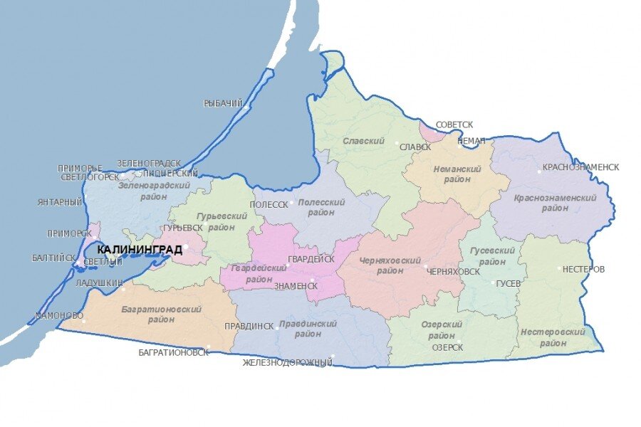 Карта калининградской области подробная со всеми городами