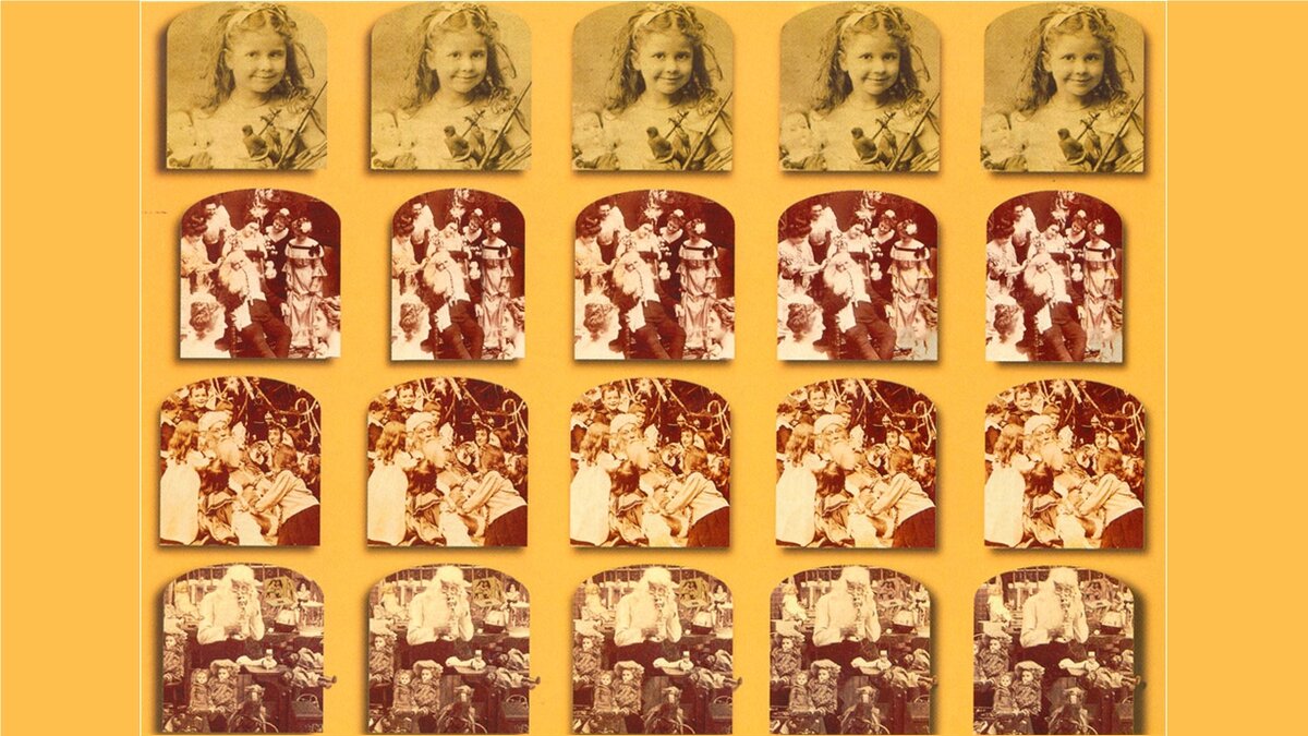 Это стереокартинка.  
Если расфокусировать зрение, то каждое фото на ней будет объёмно-выступающим поверх фона. А ещё - в каждом ряду окажется шесть элементов. Один мы не видели, пока не расслабили глаза. Та самая недоступная дверь, которая появляется только после определенных усилий.