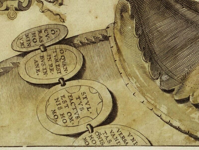 На медальонах написаны различные поговорки того времени, например, "О, заботы мира".