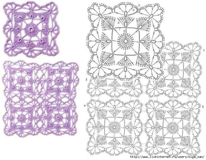 Узоры крючком со схемами красивые квадраты