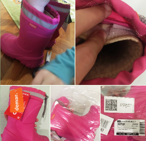 Коллаж. Фото сапожек для старшего ребенка (однако, примеряет младший)