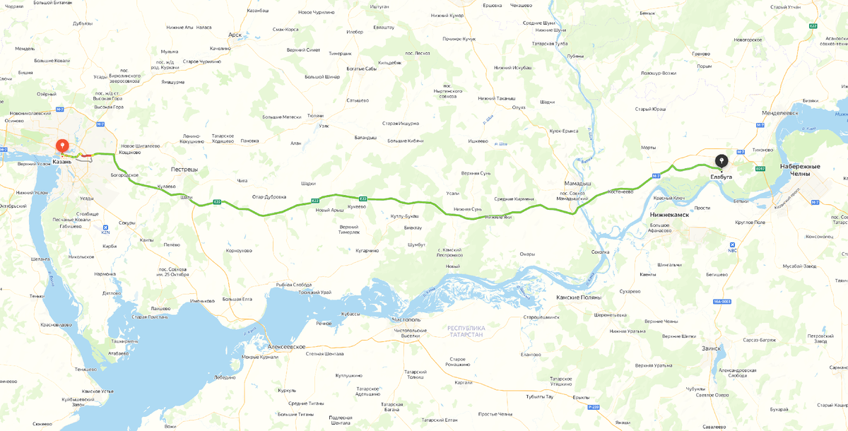 Маршрут от Казани до Елабуги по трассе М-7