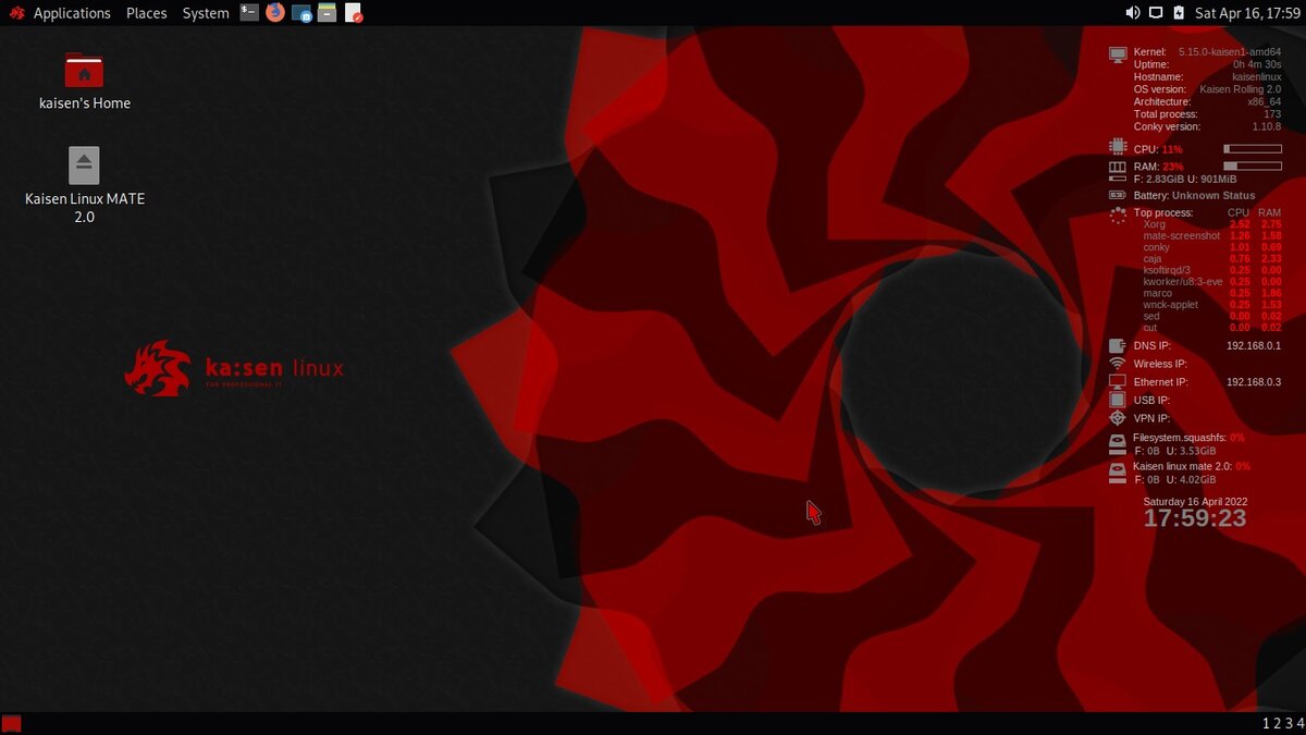 Внешний вид Kaisen Linux после старта с флешки. В данном случае используется рабочее окружение Mate, хотя вы можете загрузить образы с KDE или XFCE или LXDE.