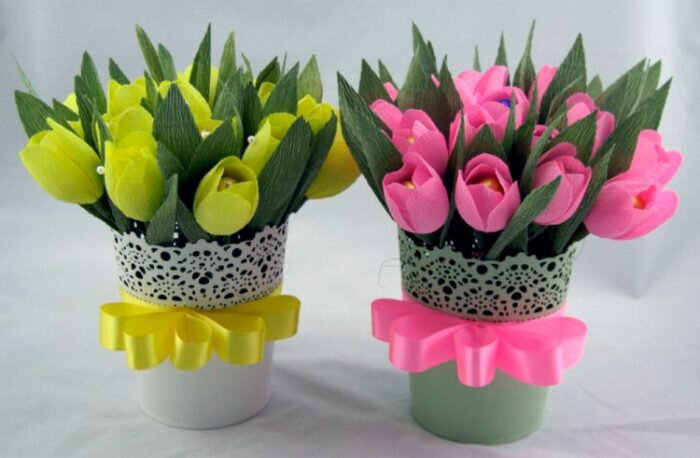 Тюльпаны из конфет своими руками на 8 Марта