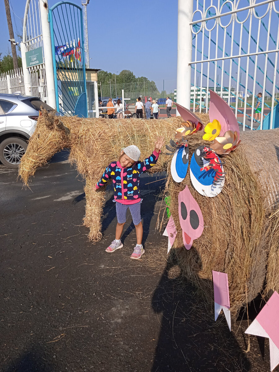 Это соломенные свинки и корова. Корову я видела на сабантуе. Ещё на Сабантуе была лошадь, но дядя сказал, что неделю назад ее сломали в городе на агровыставке, все на нее залезали, и она сломалась...