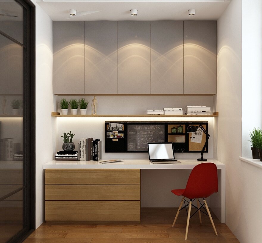 Просто, но со вкусом. Прямоугольная сканди-студия с интересными решениями