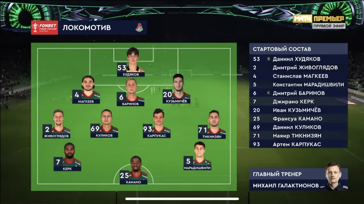 Стартовый состав на матч против Краснодара.