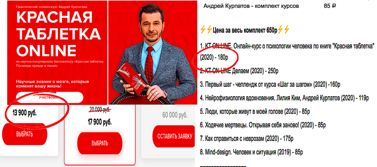 Разница в стоимости курсов  доктора Курпатова на его официальном сайте и у нелегальных продавцов более чем 70 раз!