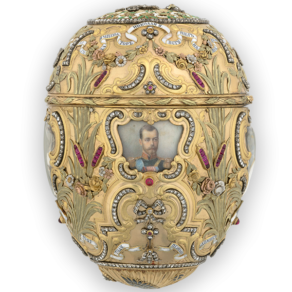 Для изготовления яйца использовалось красное, зелёное и жёлтое золото, платина,  бриллианты, рубины, горный хрусталь, эмаль. Живописные миниатюры выполнены акварелью на слоновой кости и  закрыты линзой из хрусталя, что делает их более выразительными и защищает от повреждений.