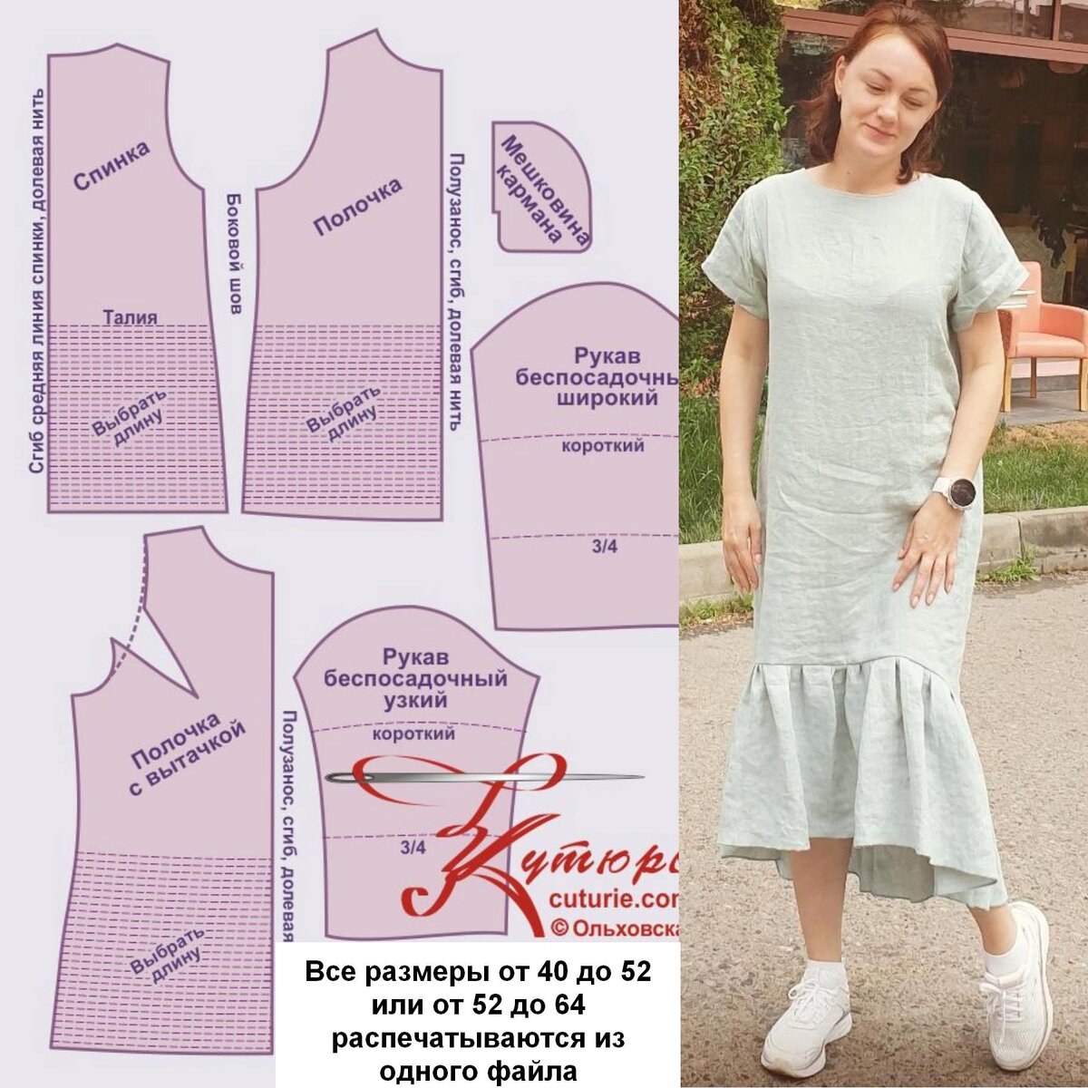 Рисунок лекал для пошива платья из ПДФ файла выкройки