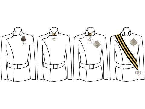 Правила ношения степеней ордена Святого Георгия(слева направо, с 4-й по 1-ю).