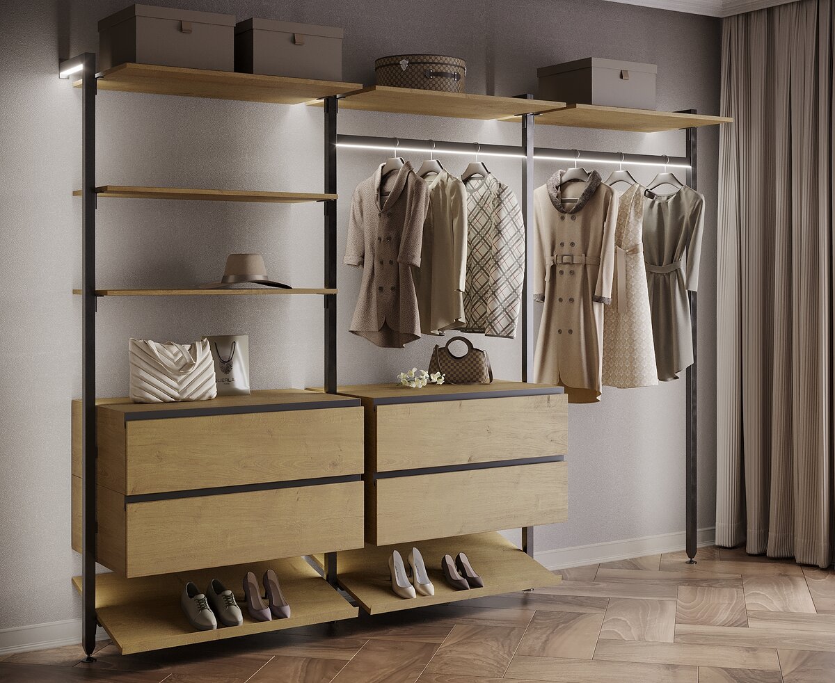 Пример комплектации гардероба от мебельной компании Woodroom