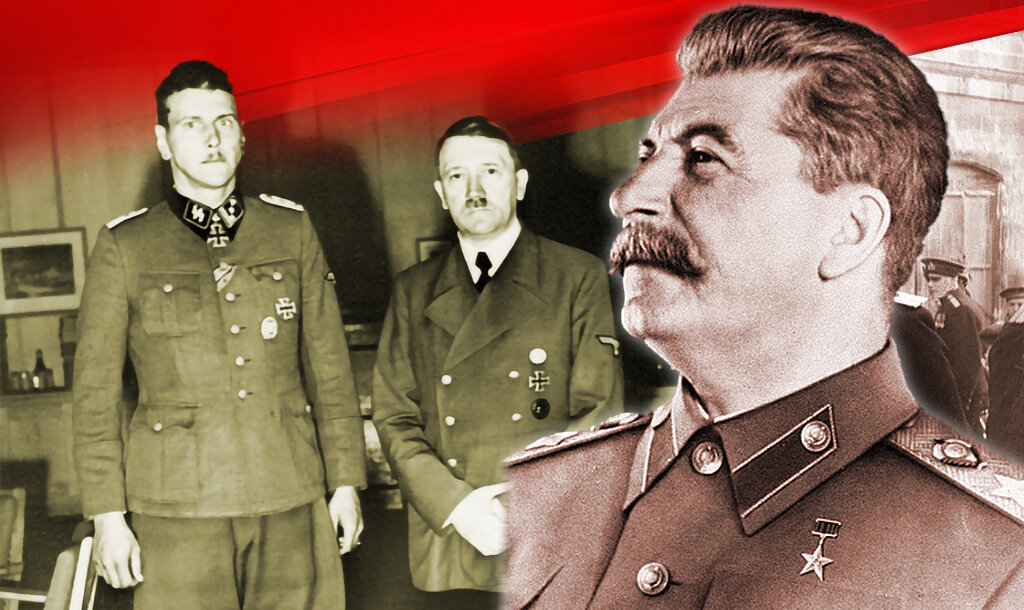 Слева направо: Отто Скорцени, Адольф Гитлер