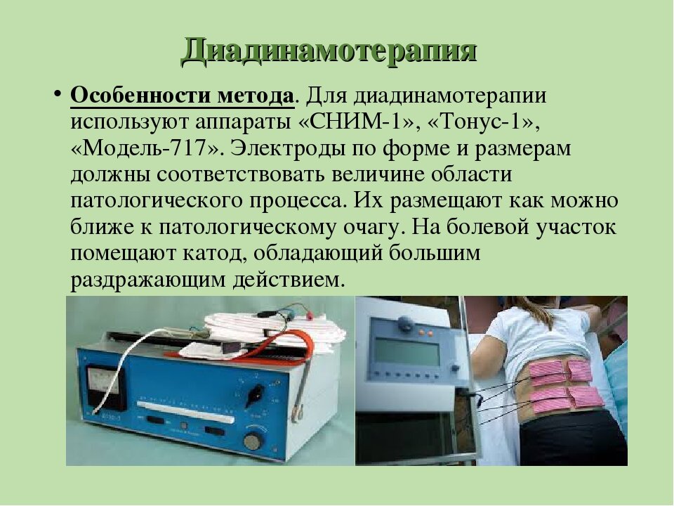 Методика проведения диадинамотерапии. Физиопроцедуры электрофорез.