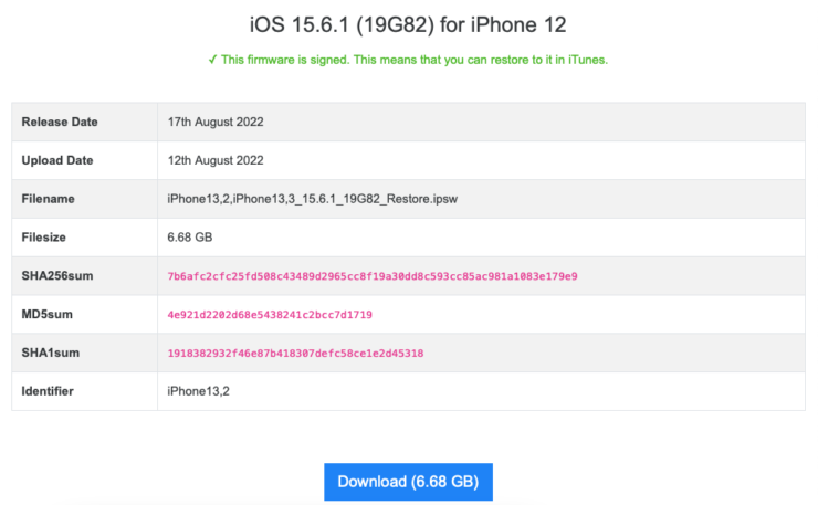    Сначала нужно скачать установочный файл iOS 15.6.1