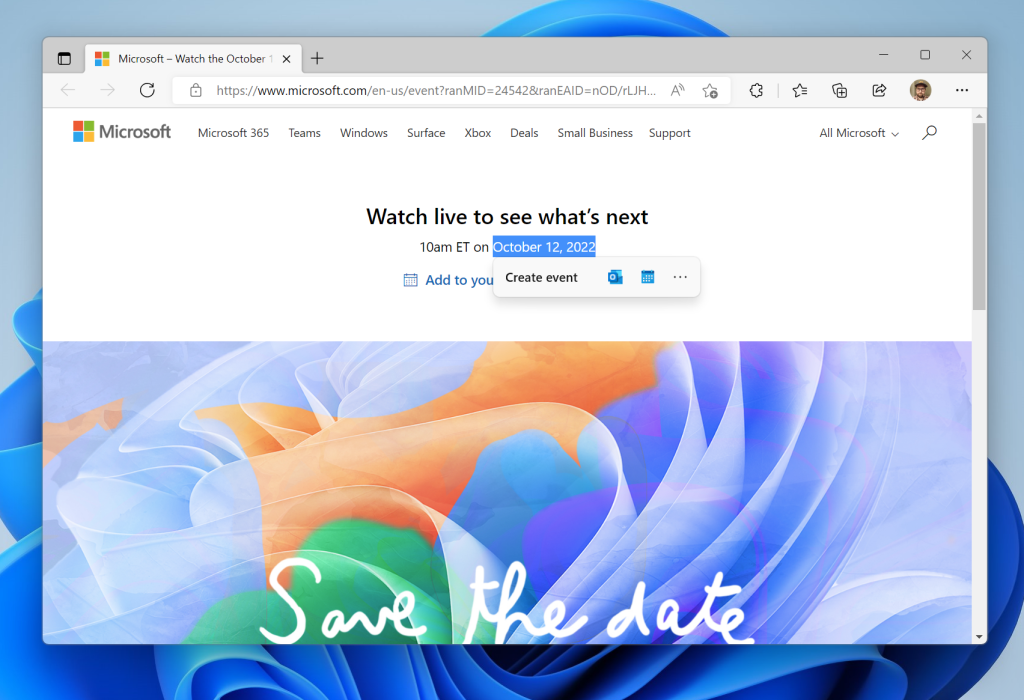 Изображение: Microsoft. Функция "Предлагаемые действия" ("Suggested Actions").