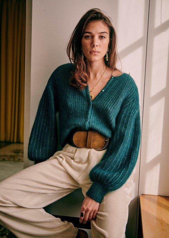 Кардиган с рукавами-фонариками из шерсти и мохера