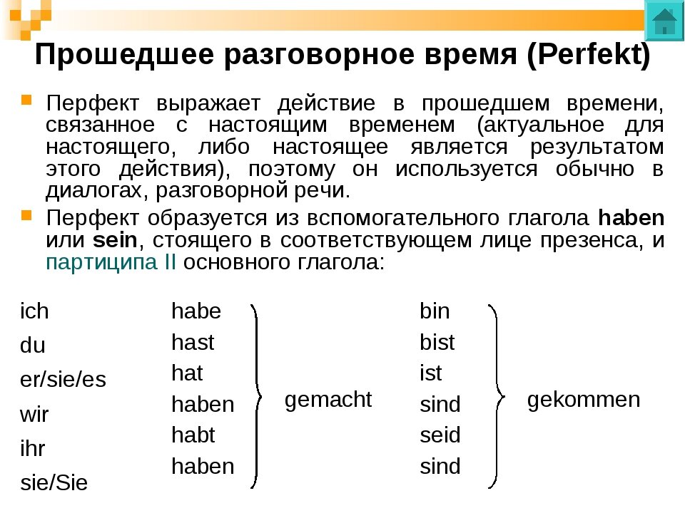 Презентация по немецкому языку 6 класс перфект