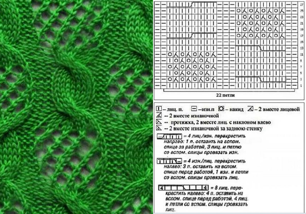 Ажурные узоры со жгутами спицами со схемами