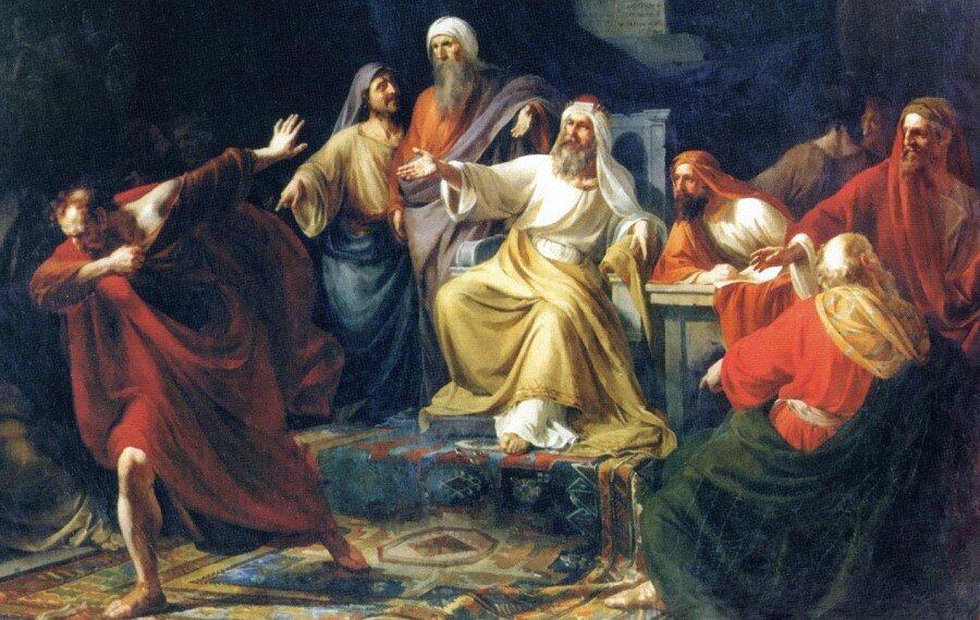 Иуда Искариот, бросающий серебреники. Платон Васильевич Васильев (1830-1865). 1858 г. Родон. Изображение взято  в открытых источниках.