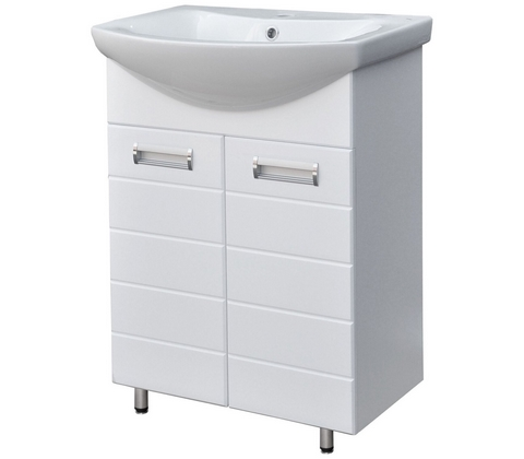 Размеры: ширина - 57 см, высота - 73 см, глубина - 33 см. Цвет: белый. Классическая напольная тумба под раковину с закрытым фасадом. Позволяет скрыть коммуникации и дополнить дизайн ванной комнаты. 2 дверцы с врезными ручками. Прочные металлические ножки. Размеры упаковки: 57х33х73 см. Вес: 20 кг. Производство: Россия.