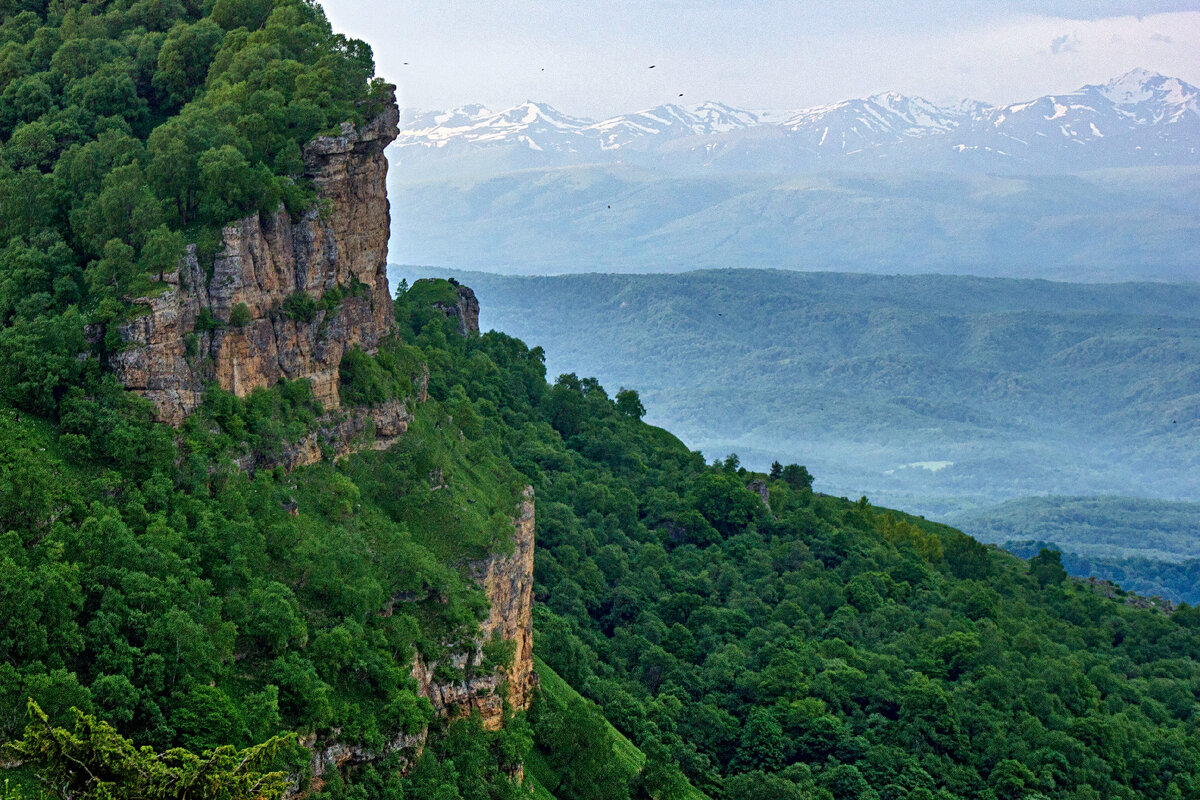 Скальные обрывы и крутые склоны в южной части массива. Падение высоты около 900 м.
