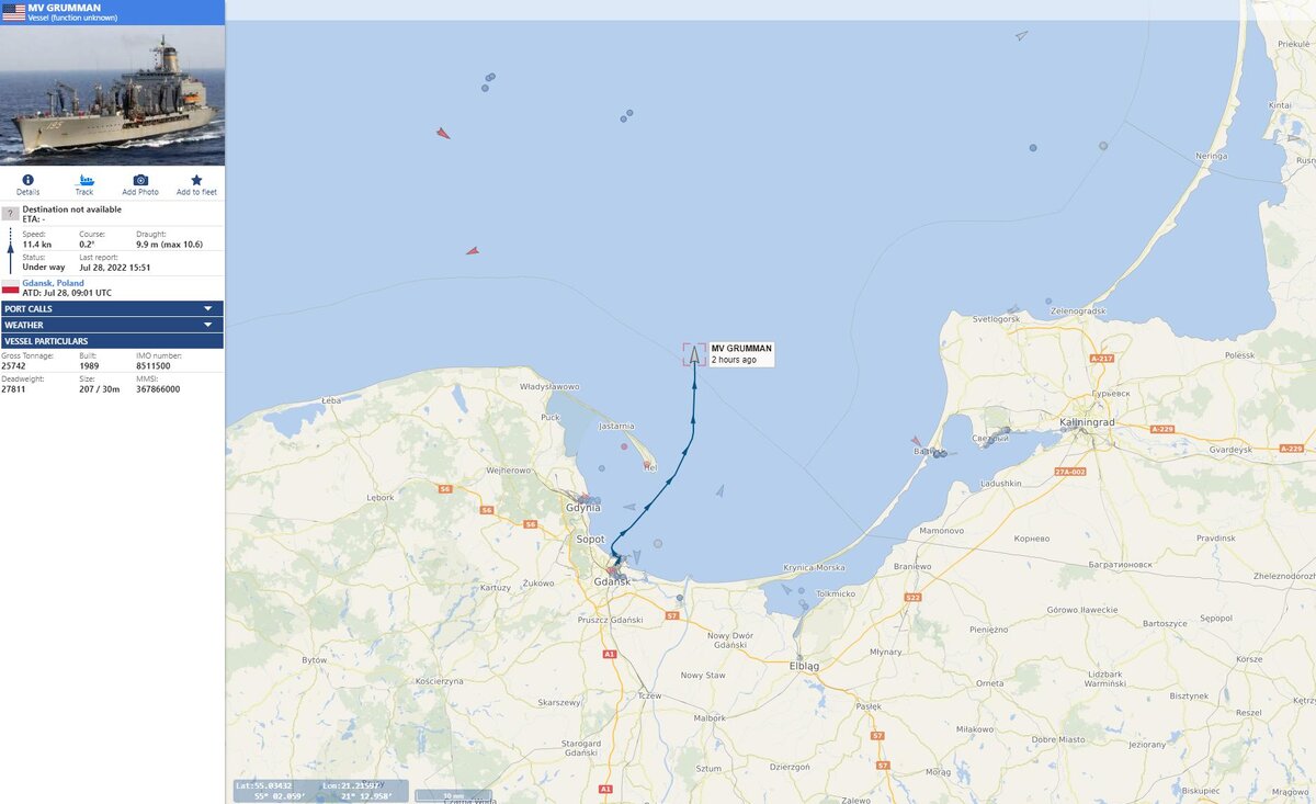 USNS Grumman выходит из порта Гданьск 28 июля (vesselfinder.com)