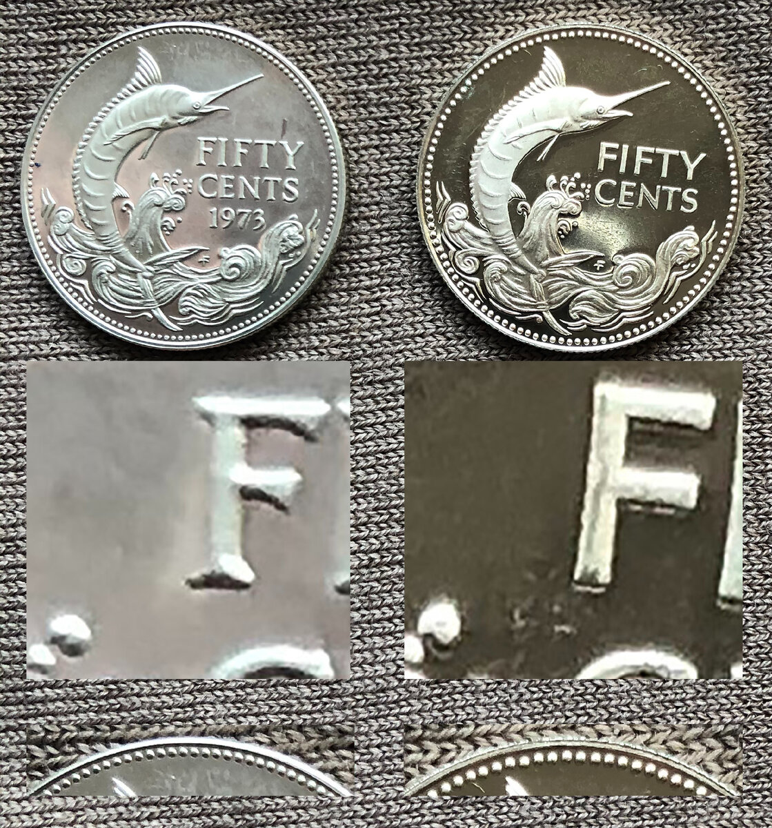 Фото автора. Багамские острова 50 центов. Обычное исполнение и "Пруф".