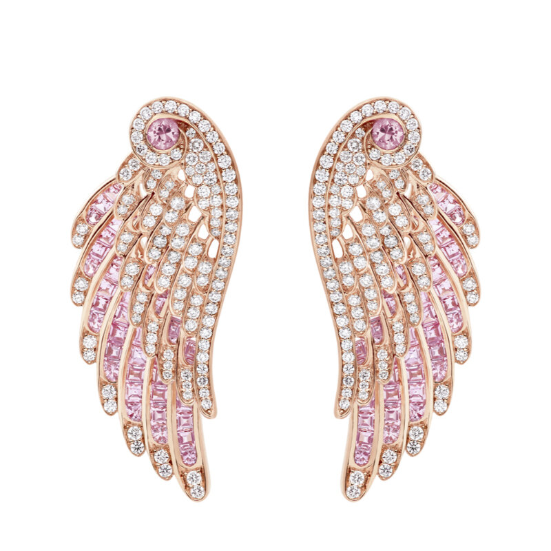 Серьги Garrard Wings Embrace из розового золота с бриллиантами и розовыми сапфирами