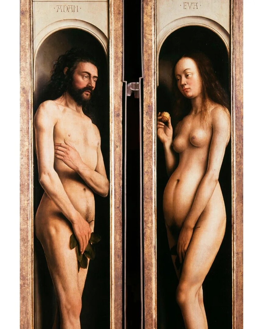 Гентский алтарь почитается за его реалистичные изображения, такие как изображения Адама и Евы.