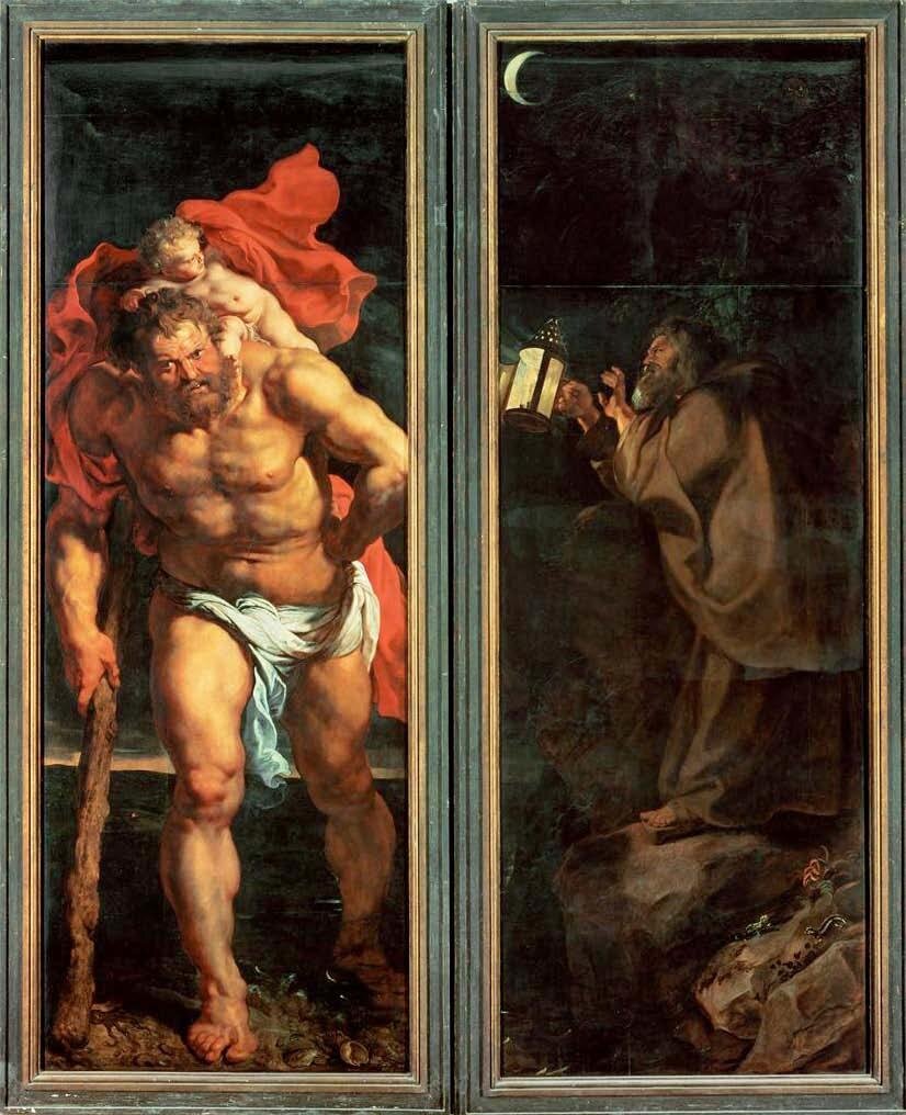 Питер Пауль Рубенс. Триптих "Снятие с креста", 1611-1614. Собор Антверпенской Богоматери, Антверпен. - боковые створки, обратная сторона, т.е. те изображения, которые видны, когда триптих закрыт. "Святой Христофор с отшельником".