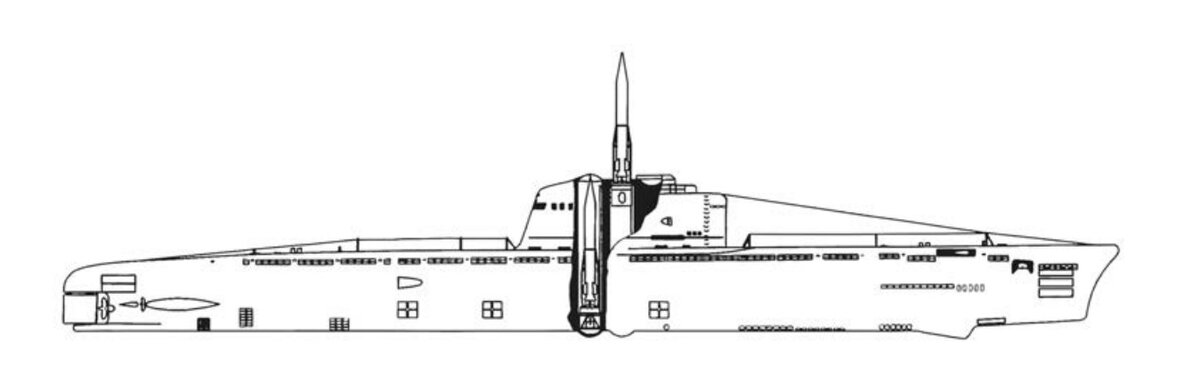 Схема размещения двух ракетных шахт на подводной лодке Б-67 проекта В611