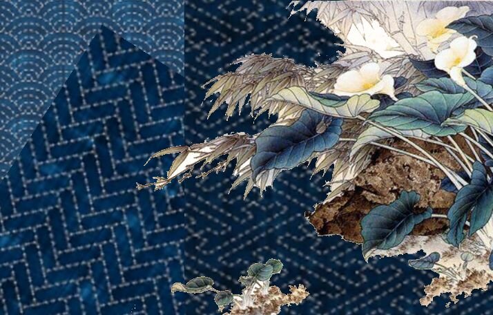 В коллаже использована картина художницы Wan Yi  и мотивы вышивки сашико с сайта burdacstyle.ru