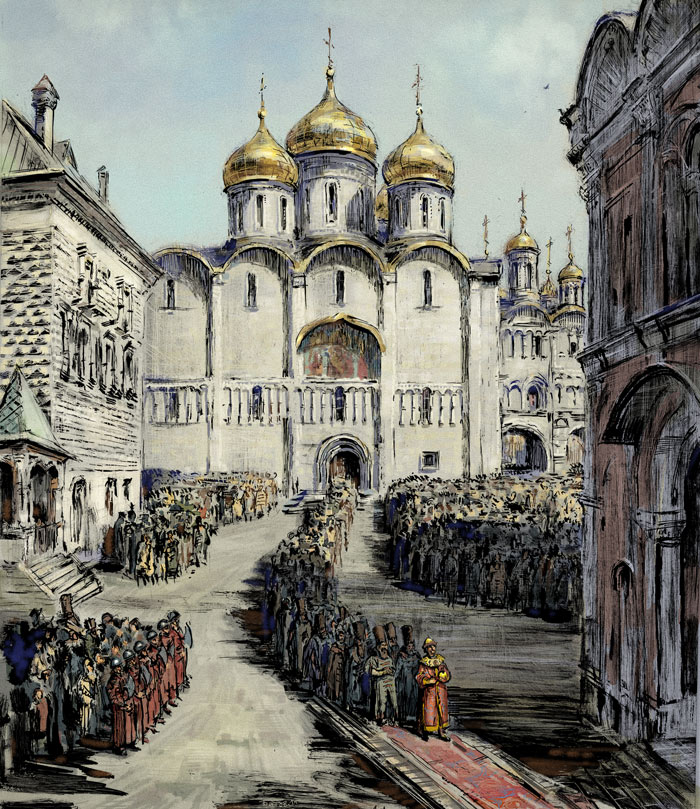 Картина соборная площадь московского кремля